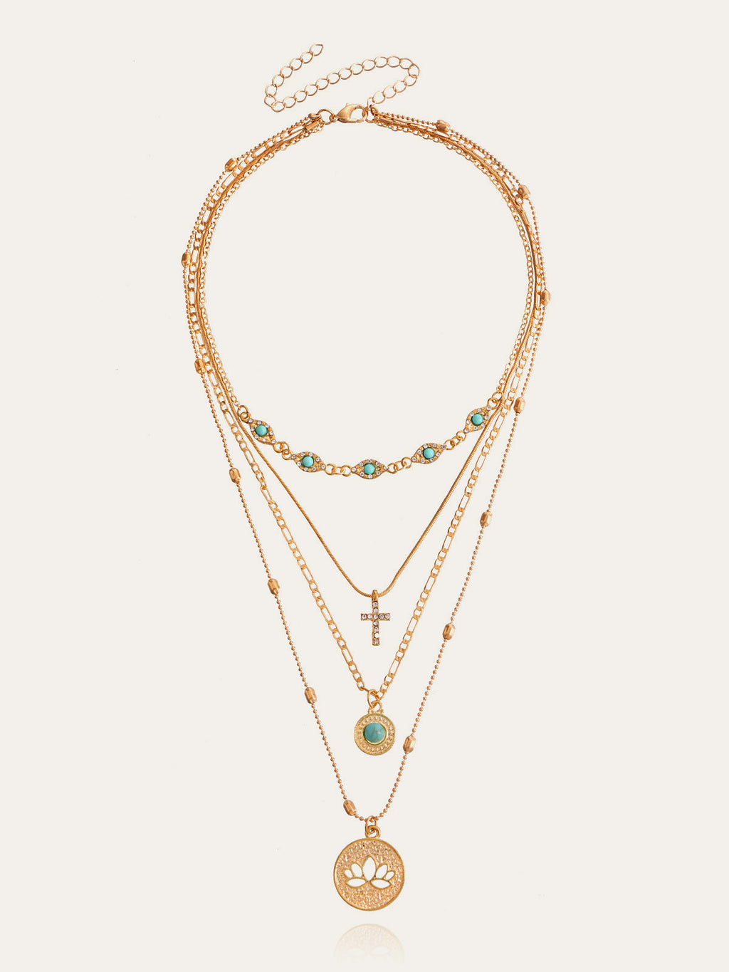 Layered Gold Tone Necklace with Turquoise and Charms