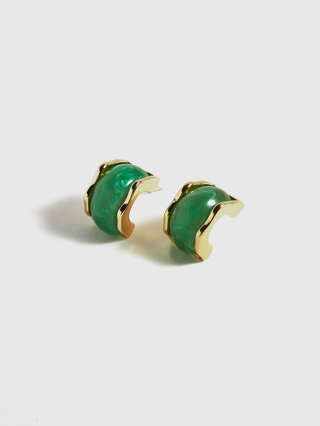 Green Marble Effect Gold-Tone Earrings